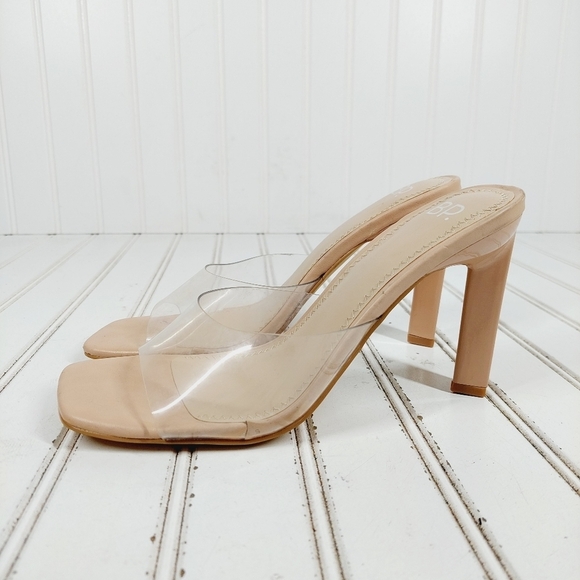 BP. Mirra Slide Sandal In Clear-Beige Summer Heeled Evening Party Sandals M370 - Picture 1 of 13